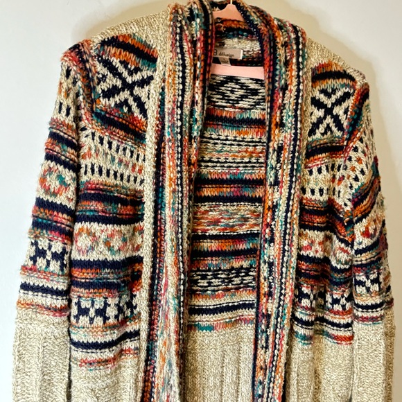 Vtg IBDefusion 1990’s Multicolored Boho Loose Knit Open Cardigan Sweater Sz Sm - Picture 3 of 10